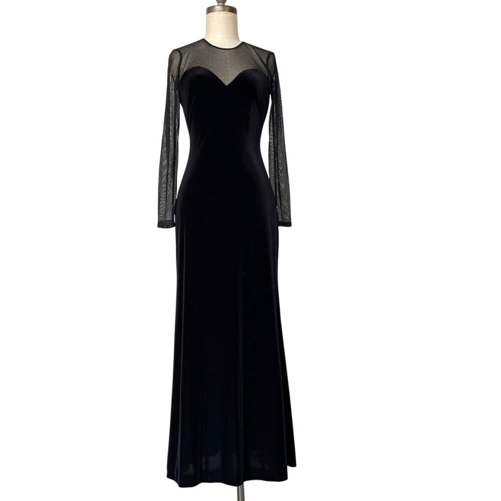 VTG Velvet Dress size 2 Gown long Sheer Witchy Gothic Vamp‎ Ellen Tracy Elegant